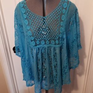 Silver Lilly 2X Baby Blue Summer Blouse